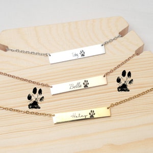 Custom Paw Bar Necklace • Personalized Paw • Engraving Paw Necklace • Personalized Paw Necklace • Paw Photo • Paw Necklace • Custom Paw