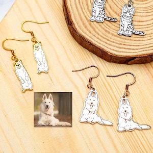 Pet Line Art Dangle Earrings • Your Photo Earrings • Custom Line Art • Pet Jewelry • Dog Earrings • Cat Earrings • Pet Earrings Pet Memorial