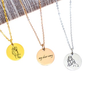 Line Art Picture Necklace  • Custom Line Art Portrait • Personalized Necklace • Valentines Day Gift • Anniversary Gift Necklace