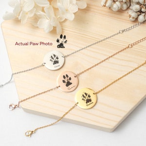 Custom Paw Photo Bracelet in Gold Silver Rose Gold • Personalized Paw • Engraving Paw • Personalized • Actual Paw Photo • Dog Bracelet