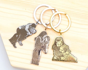 Real Picture Keychain in Gold, Silver, Rose Gold • Portrait • Personalized Photo Keychain • Valentines Day Gift • Anniversary Gift Keychain