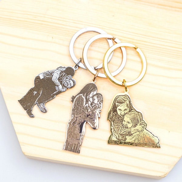 Real Picture Keychain in Gold, Silver, Rose Gold • Portrait • Personalized Photo Keychain • Valentines Day Gift • Anniversary Gift Keychain