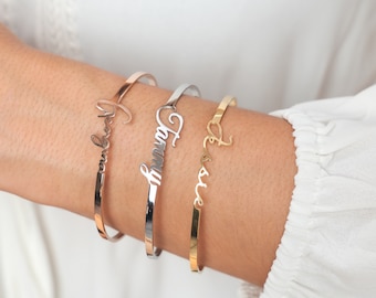 Custom Name Bangle Bracelet in Gold Silver Rose Gold • Personalized Name Bracelet • Name Jewelry • Personalized Bracelet • Initial Bracelet