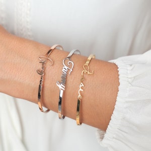 Pulsera de brazalete de nombre personalizado en oro plata rosa • pulsera de nombre personalizado • Joyería de nombre • Pulsera personalizada • Pulsera inicial