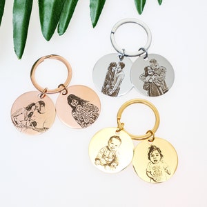 Real Picture Keychain with Two Charms Pendants • Custom Portrait • Personalized Keychain • Valentines Day Gift • Anniversary Gift Keychain