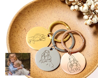 Line Art Picture Keychain  • Custom Line Art Portrait • Personalized Keychain • Valentines Day Gift • Anniversary Gift Keychain