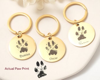 Custom Paw Photo Keychain in Gold Silver Rose Gold • Personalized Paw Keychain • Engraving Dog Paw Cat Paw • Personalized Keychain • Pet Paw