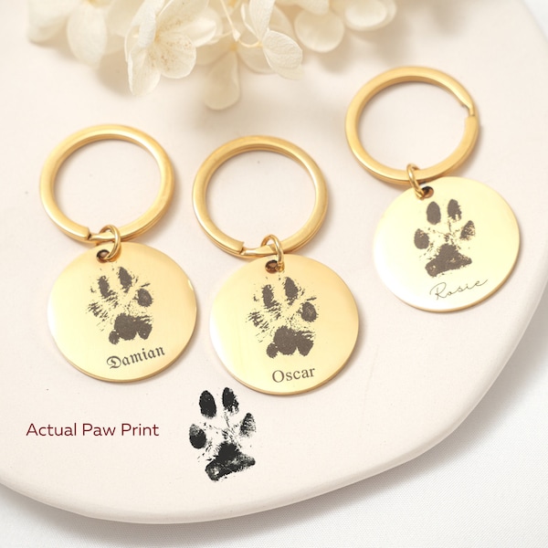 Custom Paw Photo Keychain in Gold Silver Rose Gold • Personalized Paw Keychain • Engraving Dog Paw Cat Paw • Personalized Keychain • Pet Paw