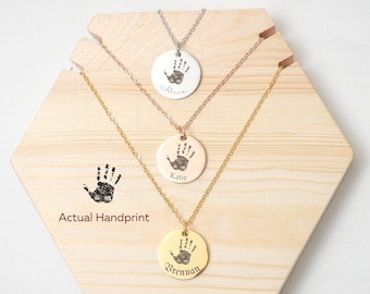 Actual Handprint Necklace with Name • Hand print Picture Necklace • Handprint Necklace • Personalized Handprint • Baby Handprint