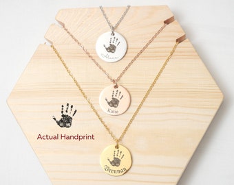 Actual Handprint Necklace with Name • Hand print Picture Necklace • Handprint Necklace • Personalized Handprint • Baby Handprint