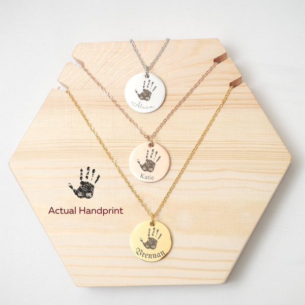 Actual Handprint Necklace with Name • Hand print Picture Necklace • Handprint Necklace • Personalized Handprint • Baby Handprint