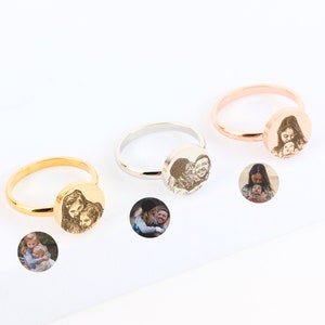 Real Picture Ring in Gold, Silver, Rose Gold • Custom Engraving Ring • Engraved Ring • Valentines Day Gift • Anniversary Gift Ring