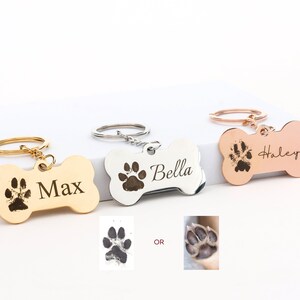 Llavero con colgante de hueso con huella de pata real • Llavero con imagen de huella de pata • Llavero con huella de pata • Huella personalizada Huella de mascota Huella de perro