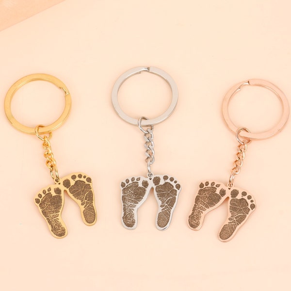 Footprint Keychain with Name • Foot Print Picture Keychain • Foot Print Keychain • Personalized Footprint Jewelry Footprint Engraving