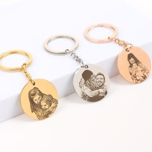 Echte Bildkette Schlüsselanhänger in Gold, Silber, Roségold • Personalisiertes Porträt • Valentinstag Geschenk • Jahrestags-Geschenk