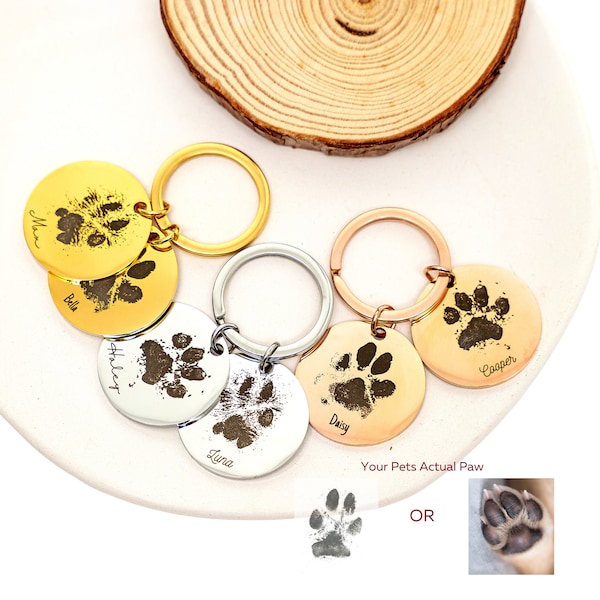 Paw Print Keychain with Two Charms Pendants • Custom Pet Paw • Personalized Keychain • Dog Paw Keychain • Anniversary Gift Keychain