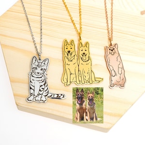 Real Pet Picture Line Art Necklace • Pet Necklace • Custom Line Art • Line Art Pet • Dog Necklace • Cat Necklace • Pet Jewelry • Cartoon Pet