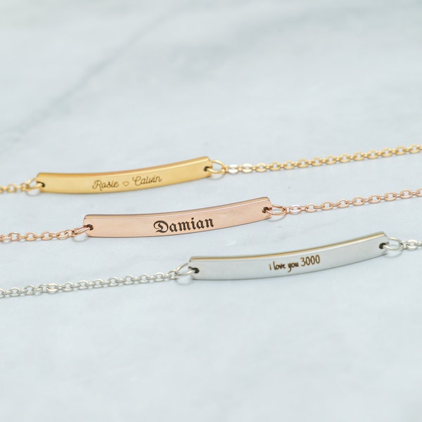 Custom Bar Bracelet • Dainty Personalized Bracelet • Engraving Bracelet • Initial Bracelet • Name Bracelet • Gold Rose Gold Silver