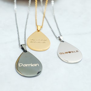 Custom Tear Drop Necklace • Personalized Water Drop Necklace • Engraving Drop • Initial Teardrop Necklace • Custom Waterdrop Necklace