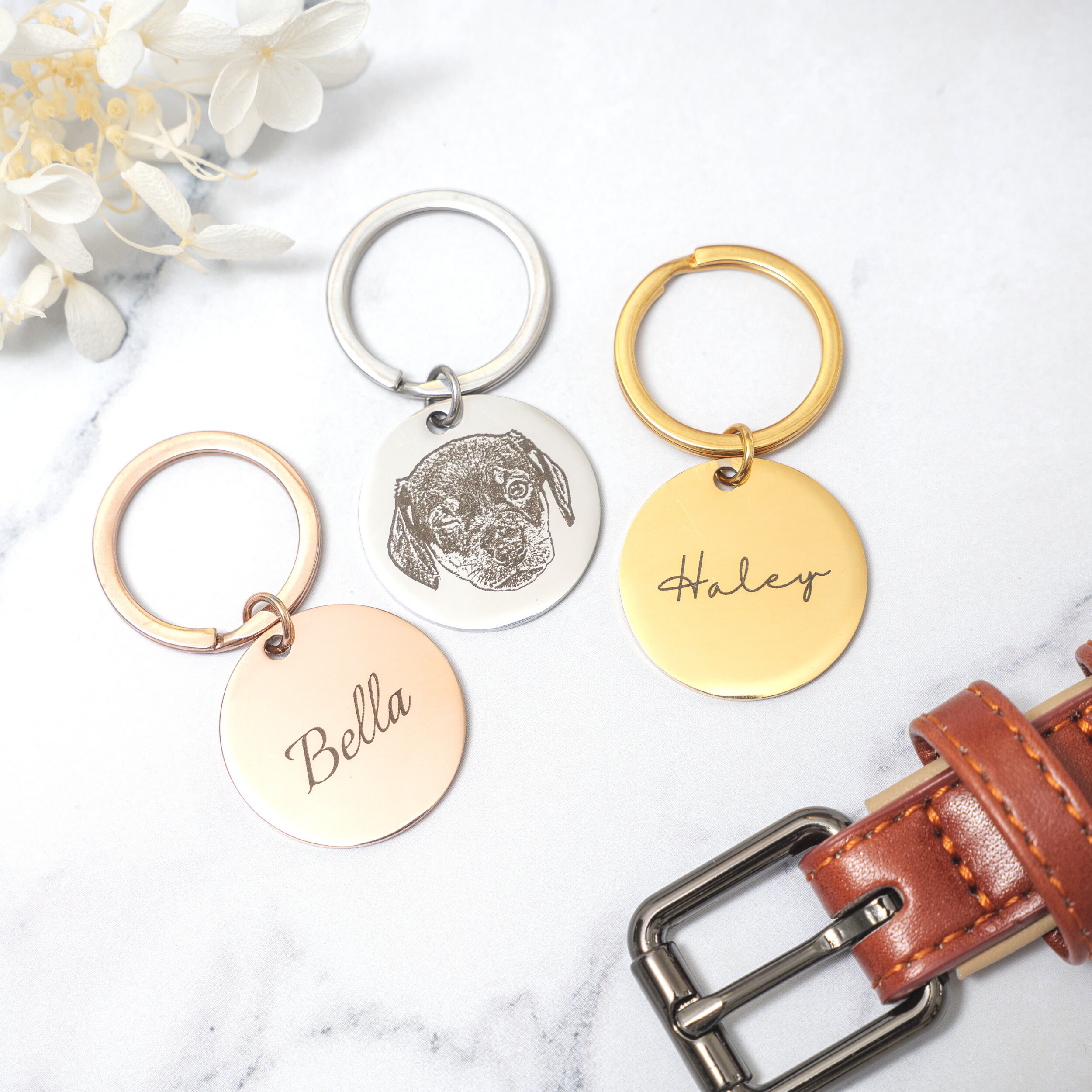 Custom Dog Portrait Keychain Dog Picture Keychain Round Etsy