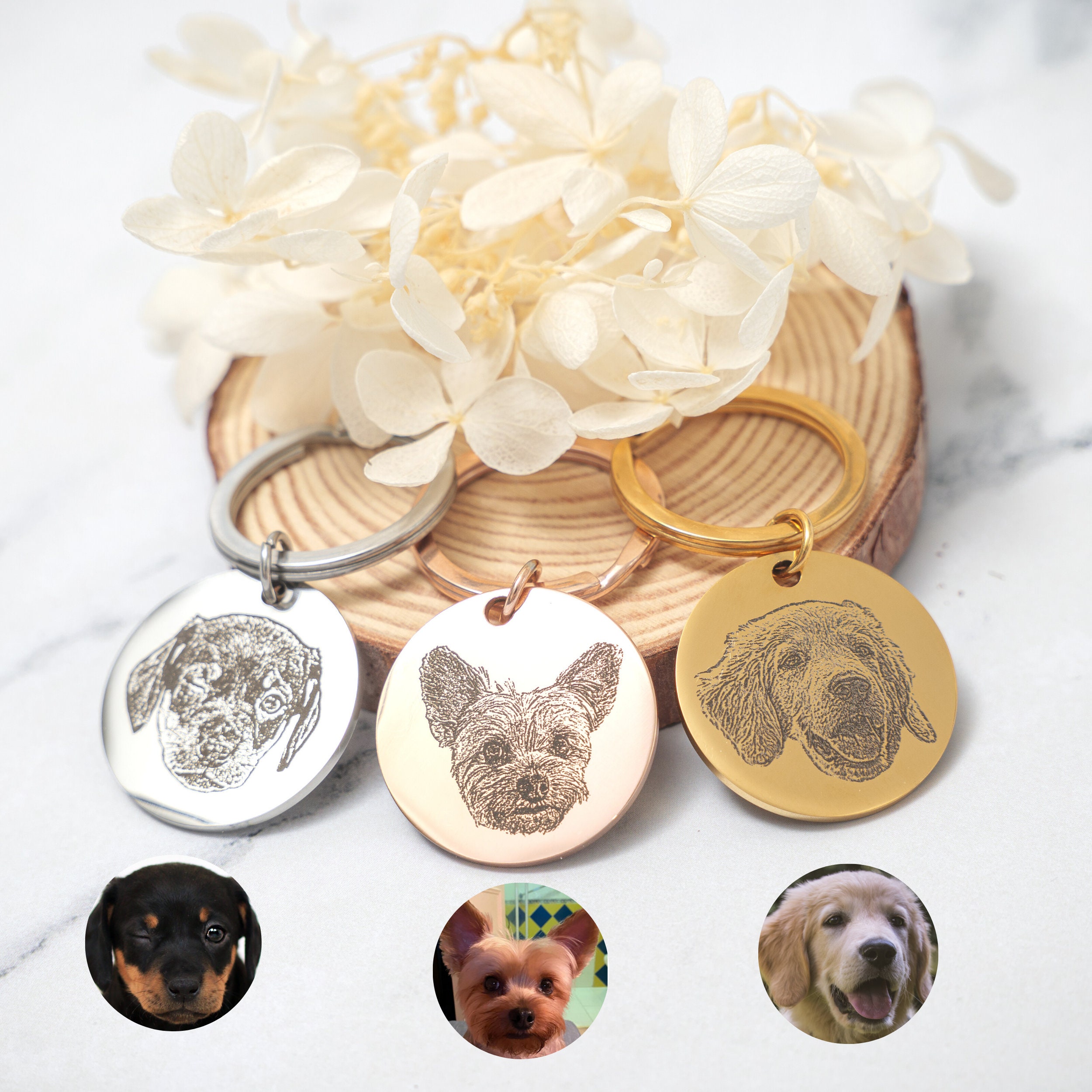 Custom Dog Portrait Keychain Dog Picture Keychain Round Etsy