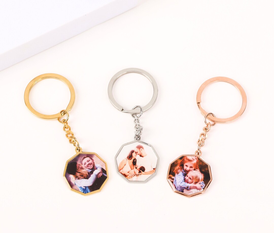 Real Picture Color Keychain 9 Sided Gold, Silver, Rose Gold • Custom ...