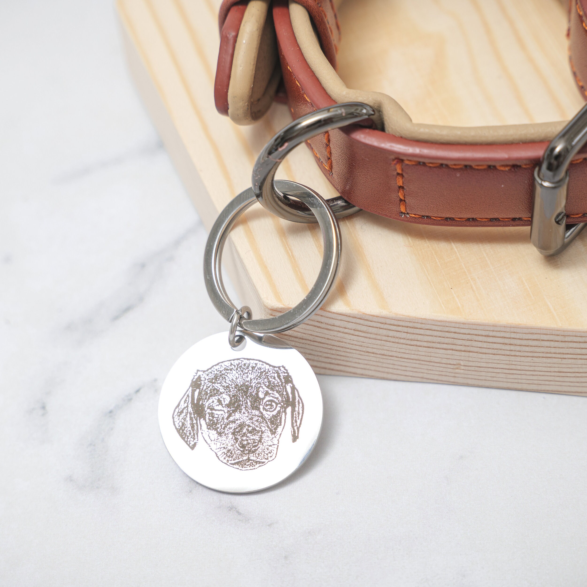 Custom Dog Portrait Keychain Dog Picture Keychain Round Etsy