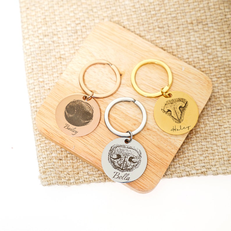 Custom Pet Nose Keychain With Name Dog Nose Keychain Round Etsy