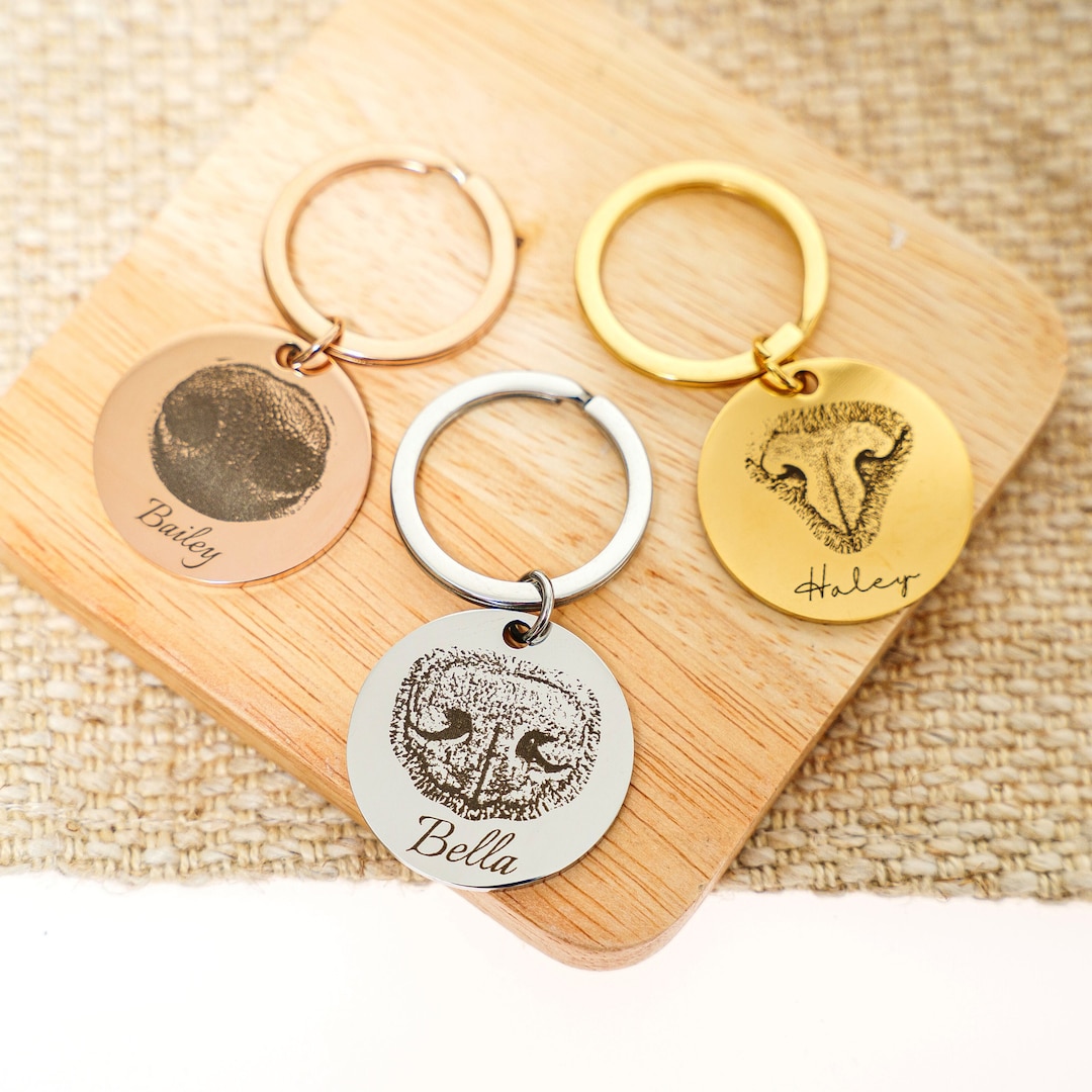 Custom Pet Nose Keychain With Name Dog Nose Keychain Round Dog Keychain