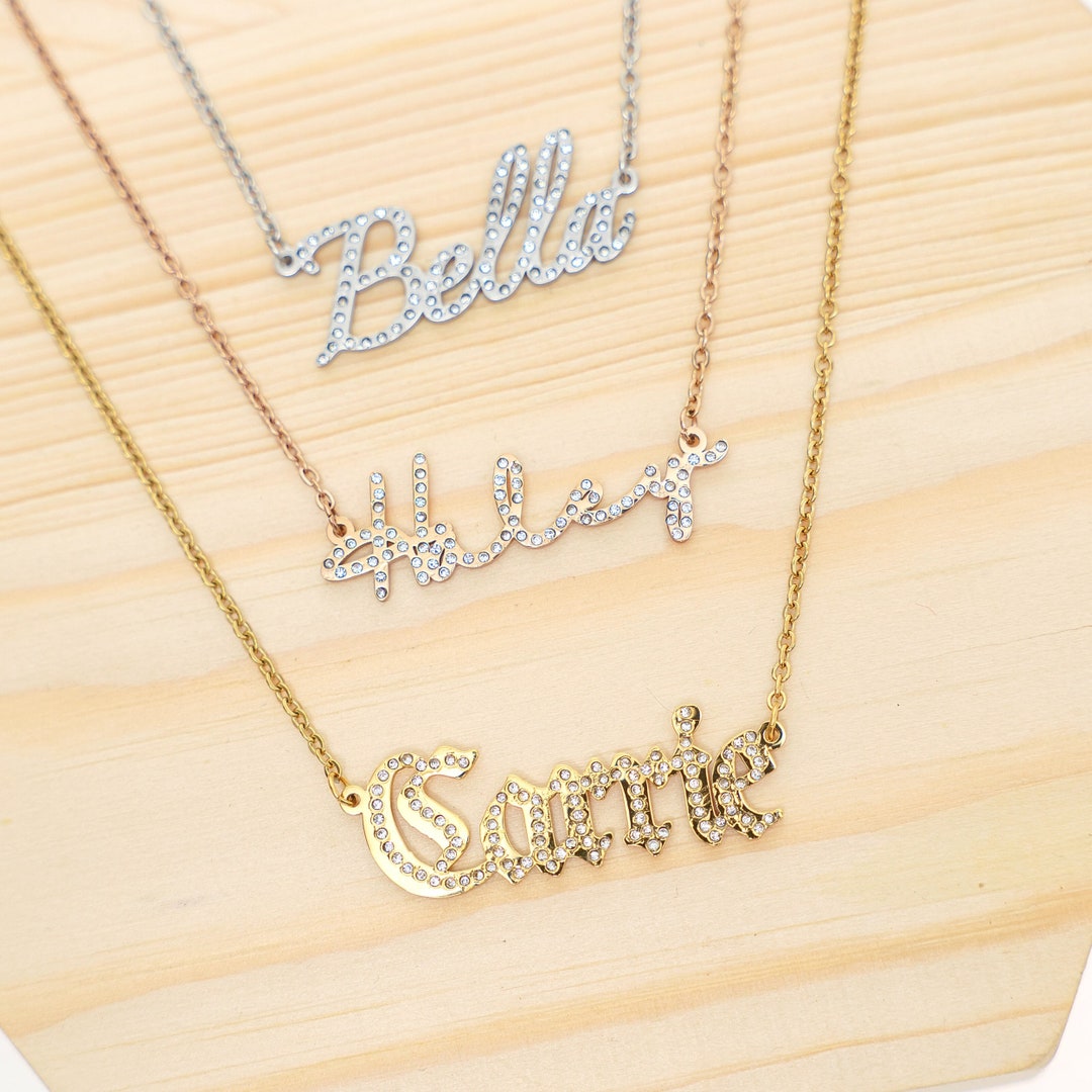 Custom Name Diamond Necklace in Gold Silver Rose Gold • Personalized ...