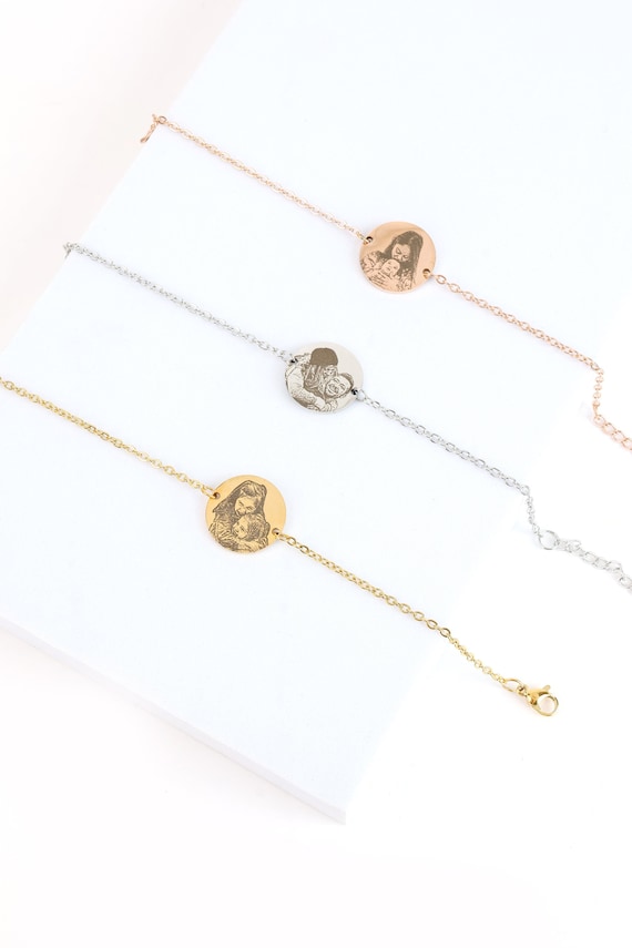 Real Picture Bracelet in Gold, Silver, Rose Gold • Custom Portrait • Personalized Bracelet • Valentines Day Gift • Anniversary Gift