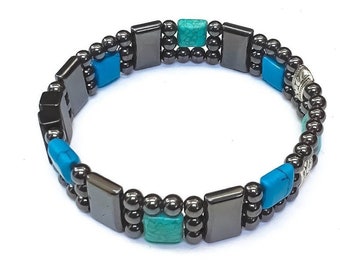 Magnetic Triple Strand Anklet Hematite African Turquoise Pewter Healing Stones Arthritis Pain Relief