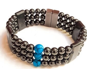 Handmade Energy Balancing Bracelet 100% Real Magnets  Hematite Turquoise