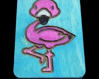 Flamingo - Handcrafted Hand-painted Custom Engraved Wooden Mahjong Tiles