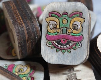 Dragon Head - Handcrafted Hand-painted Custom Engraved Wooden Mahjong Tiles