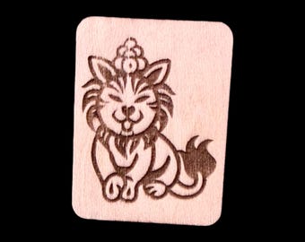 León chino - Fichas de mahjong de madera grabadas a mano