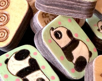 Lazy Panda - Handcrafted Hand-painted Wooden Mahjong Tiles