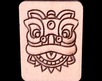 Dragón chino - Fichas de mahjong de madera grabadas a mano