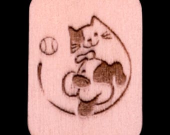Cat & Dog - Handcrafted Custom Engraved Wooden Mahjong Tiles