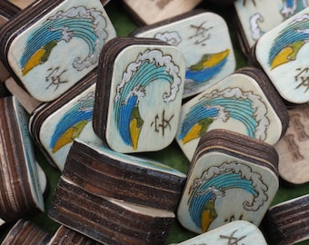 Chinese Wave - Handcrafted Hand-painted Custom Engraved Wooden Mahjong Tiles