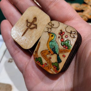 Hand-painted Bird in a Tree Mahjong Tile Set: Engraved Basswood, Riichi or American
