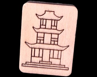 Asian Pagoda - Handcrafted Custom Engraved Wooden Mahjong Tiles