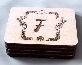Flower Monogram - Handcrafted Custom Engraved Wooden Mahjong Tiles
