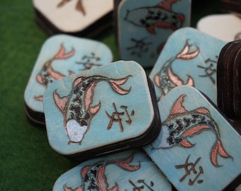 Koi Wooden - Handcrafted Hand-painted Custom Engraved Wooden Mahjong Tiles