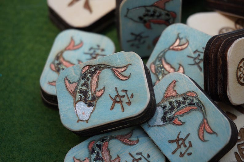 Hand-painted Koi Mahjong Tiles
