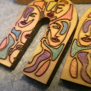 Dangle Earrings - Engraved and Hand Painted  Abstract Wood Earrings, Makes a great gift!