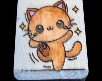 Dancing Cat - Handcrafted Hand-painted Custom Engraved Wooden Mahjong Tiles