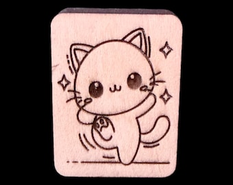 Kawaii Dancing Cat- Handcrafted Custom Engraved Wooden Mahjong Tiles