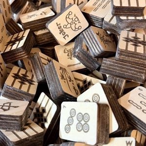 Diamond and Lines - Handcrafted Custom Engraved Wooden Mahjong Tiles image 13