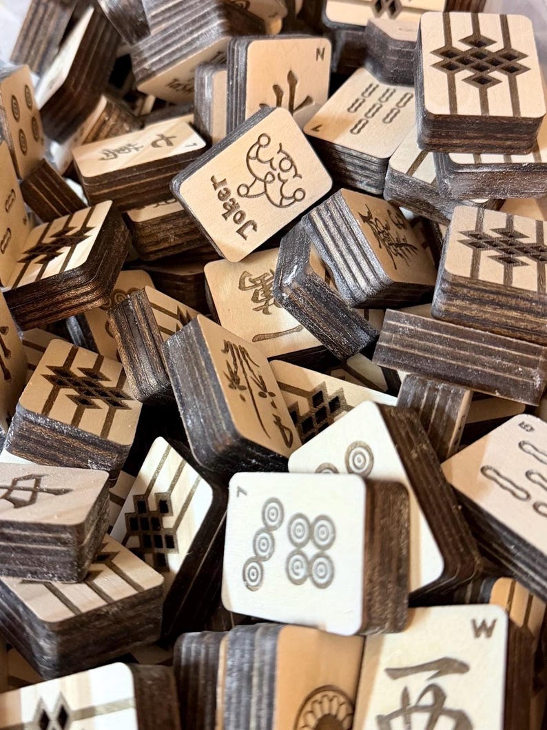Diamond and Lines - Handcrafted Custom Engraved Wooden Mahjong Tiles image 13